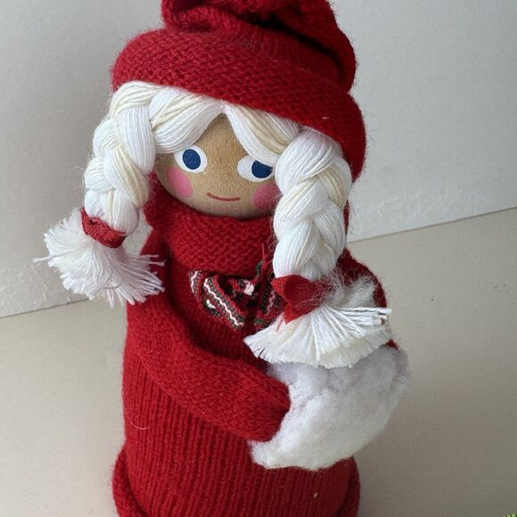 Ljungstroms Vintage Sweden  Christmas Figurine Tomte Wood Felt Girl w Braids - Picture 5 of 7